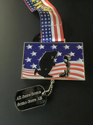 Karen: "Received this fabulous medal in the mail today. It's my favorite by far. It was a honor to run for this great cause. Thanks virtual strides for giving me the opportunity. And thanks to all who have served, especially to those who gave all."