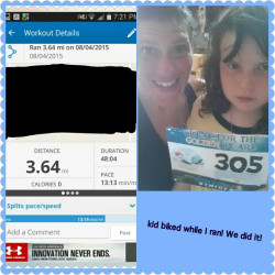 Sarah: "I ran 3.64 in 0:46:04 while my daughter biked it! Loved it!"