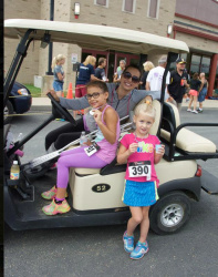 Brianne: "Lila ran a half mile kids' race and finished first in her age group. Della ran the kids' race, finished first in her age group. Then, Della ran/walked the 5K with the adults! They ran for mommy, as my leg was broke this year! www.dellaandlila.com"