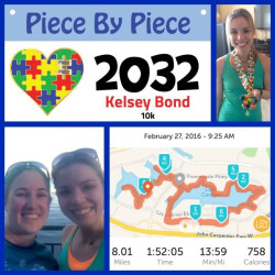 Kelsey: Ran 8mi total for my half training. Thanks for the motivation!