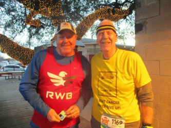 Prescott: Me (on right) with my bib and friend George before the start of my virtual 5K
