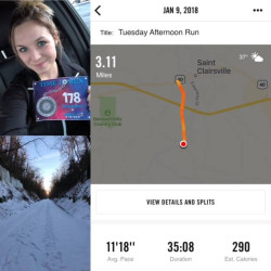Hillary: Times weren't the greatest on this run.  Running in a few inches of snow made it for one challenging run, but it definitely was a good workout!  First race of 2018 completed!