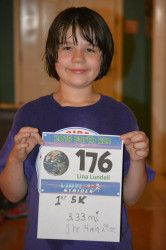 Lina: "LINA'S 1ST 5K! After watching mom get a few medals, she decided to get one of her own. Momma is VERY proud of her!"