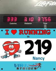 Nancy: "I run much faster on roads than on treadmills, but with all the ice and snow here, I'm stuck going to the gym for awhile. Either way, got my I Heart Running 5K done!"