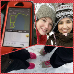 Ashley: "Beautiful falling snow and the warmest day of the week! This was a lot of fun and something I wouldn't normally do in the dead of Winter!"
Julie: "We <3 Running so much we took a stroll in the snow! We obviously walked pretty slowly though. :)"
