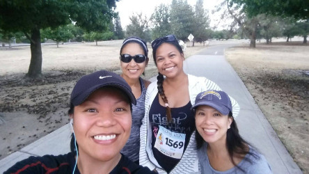 Revelynn: "Taking a "shot" before the Aloha Run with my hula sistahs."
Gizel: "Our start-off shot.  Hula family on the move!"