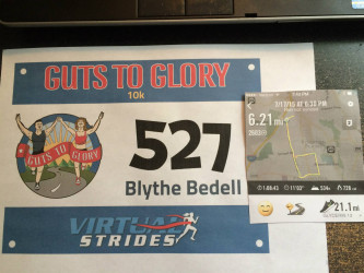 Blythe: "1st 10k for the season!  Working towards half marathon"