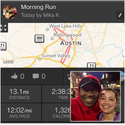 Mika: My friend and I pre-run at the Austin Marathon and Half Marathon event race.