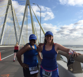 Wendy: Top of the Fred Hartman bridge in Baytown TX.  Pamela and I were still at the top taking a pic while Tina continued on the route.