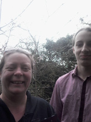 Charlotte: This is me and my son, who has autism, half way though our 10k. Please notice his running attire - he wears a shirt and trousers NO MATTER WHAT!!