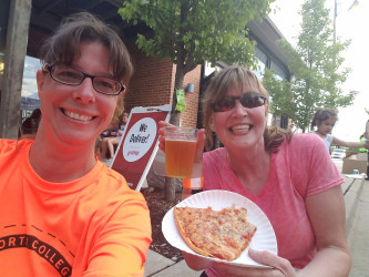 Vicki: Beer and pizza after a great race