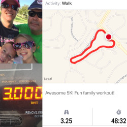 Deena: Combined photo - 3.2miles. Outside with the family & 3 mile on the treadmill.
