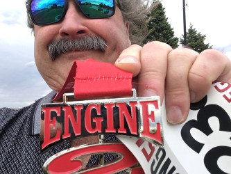 William: Completed the Engine 2 Plant Strong 5k on bright, sunshiny and windy day.