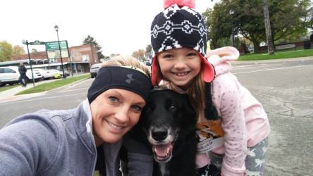 Brittany: Did a 5k with my 7 year old daughter and my 9 year old pup.   Not my fastest time, but definitely one of my favorite runs so far!!