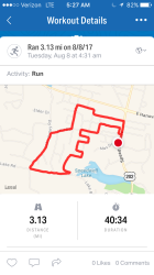 Kimberly: Couldn't get my MapMyRun to sync with VS so I'm posting pic from today. :-)