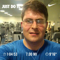 Eric: Ran over the 10k. Felt good and kept running. This is my 7 mile time. Photo is from Nike Run Club. I use this to track my runs. Had to run on a treadmill due to the crazy snow but with a medal at the finish I kept pushing. Pushed past the 10k mark! Thanks for the motivation and hopefully my small contribution helps those in need.