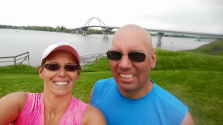 Ranella: "Dale and Randie Lamphere after Champlain Bridge 5K. It was our Virtual Strides for the Fallen 5k."