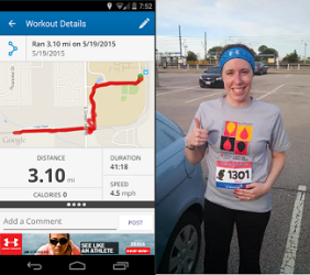 Kristen: "Newbie runner!   Ran my first 5k this year with a time of 47 minutes a few weeks ago.  Tonight was my second 5k and I managed to shave off almost six minutes!"