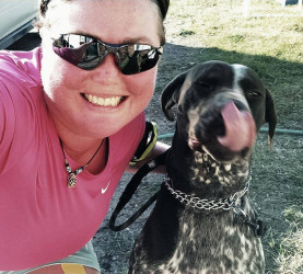 Beth: "Bane doesn't understand taking selfies but ran my 10K with me today to help vets and honor service dogs."