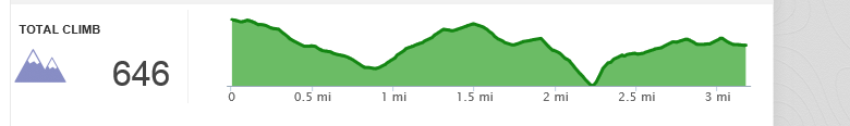 Gwen: Red Bluff Creek 3.17 miles 12/10 mpm 198 foot climb 320 calories