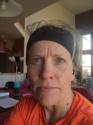Kelli: Did my half during a 21 mile training run. Windier than ever too!!!