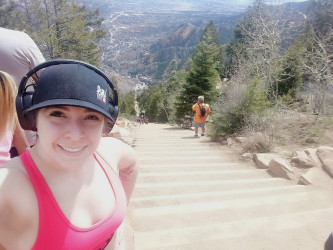 Monica: About 4 miles total; 1 mile up the mountain (2,744 stairs with 2,000 ft elevation within that mile) and 2.79 miles back down the mountain. 1hr 48min is for going up the Manitou Incline in memory of my Grandma, Anne O'Neill, who passed away of Alzheimer's. This has been the hardest fitness challenge I've ever completed. I love you, Grandma!