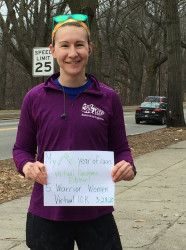 Melanie: I turned 40 in November. My goal has been to run a race a month for my 40th year. Virtual races are allowing me to continue! A friend and I were able to run it "together" by running opposite directions of a loop, chatting via headphones, and giving waves as we crossed paths. It was great fun! Thanks for the opportunity.