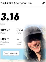Sandy: Completed the 5K run through the hilly roads in Sound Beach, NY