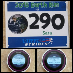 Sara: "Two 5ks to equal the 10k I signed up for. My eyes were healed more than my legs and I have been dealing with ITBS and pain when running farther than 3 miles. But I got it done and here are my very slow and frustrating results. Still happy to run for a great cause and looking forward to the next virtual race."
