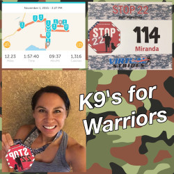 Miranda: Training for a marathon while praying for this amazing organization. God bless our Soldiers. My phone cut out, but it was 15+ amazing time of reflecting.