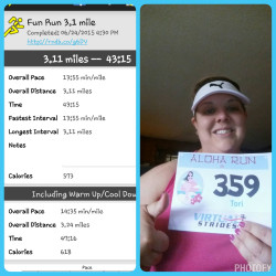 Tori: "The results and before I headed out to do the 5k!"