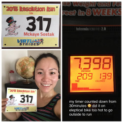 Catherine: "Just finish my resolution run on the bike its too hot to go running outside.... My timer counted down from 30 minutes - i used the elleptical bike... Looking forward for my next virtual stride run"