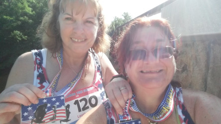 Beth: "It was finally a sunny day to take a picture with our medals. The Westwood Divas completed this 10K on May 24,2015. Our first 10K, but definitely NOT our last!!!!"