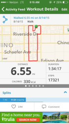 Pauline: "My 10k was a little longer. 6.55 miles in 1:34:17 time.  Mapmyhike was used to record my walk.