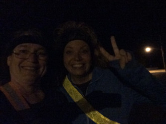 Sherri: This photo is at the end of our 10k. Tracy O and I both ran the Stop22 this evening. We ran in Kansas.
