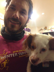 Mark: With my 4 legged running buddy after a chilly 5k