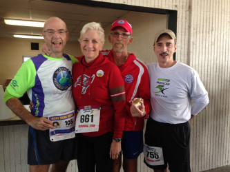 Michael: Me and three of my race walking friends after the Tooth Trot 5K.
