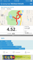 Britni: Trail run. A little longer than the 5K but I was having too much fun enjoying the scenery.