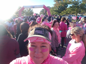 Pam: Making strides for breast cancer 5k today.  Uplifting stuffI did this for 2 y old luke and 3 y old alivia. Blood cancer warriors that have impacted my life.