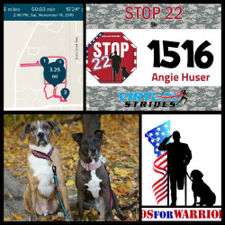 Angela: My walking partners.  Orlando and McKayla.  We support K9s for Warriors!